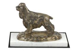English Cocker Spaniel, Dog White Marble Base Statue, Limited Edition, Artdog. Made Of Cold Cast Bronze. Perfect Gift. Limited Edition
