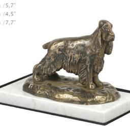 English Cocker Spaniel, Dog White Marble Base Statue, Limited Edition, Artdog. Made Of Cold Cast Bronze. Perfect Gift. Limited Edition - thumbnail 4