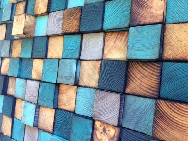 Reclaimed Wood Wall Art - Blue, Grey & Natural Burned Mosaic - image 1