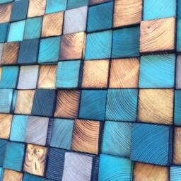 Reclaimed Wood Wall Art - Blue, Grey & Natural Burned Mosaic - thumbnail 3