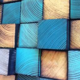 Reclaimed Wood Wall Art - Blue, Grey & Natural Burned Mosaic - thumbnail 2