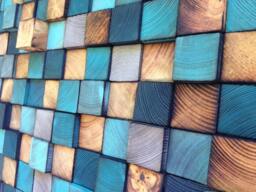 Reclaimed Wood Wall Art - Blue, Grey & Natural Burned Mosaic