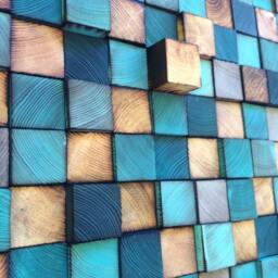 Reclaimed Wood Wall Art - Blue, Grey & Natural Burned Mosaic - thumbnail 4