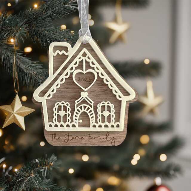 Personalised Christmas Bauble Family Name Ornament Gingerbread House Bauble, House Decoration, New Home Gift - image 1