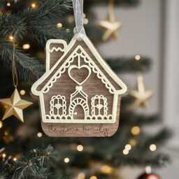 Personalised Christmas Bauble Family Name Ornament Gingerbread House Bauble, House Decoration, New Home Gift - thumbnail 1