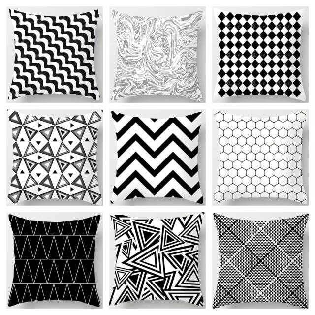 Geometric Cushion Covers - Modern Home Decor Grey White Black 18x18 - image 1