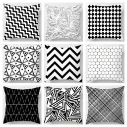 Geometric Cushion Covers - Modern Home Decor Grey White Black 18x18 - thumbnail 1