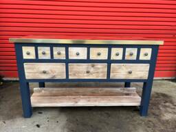Rustic Haberdashery Style Kitchen Breakfast Bar Island With Brass Top - thumbnail 1
