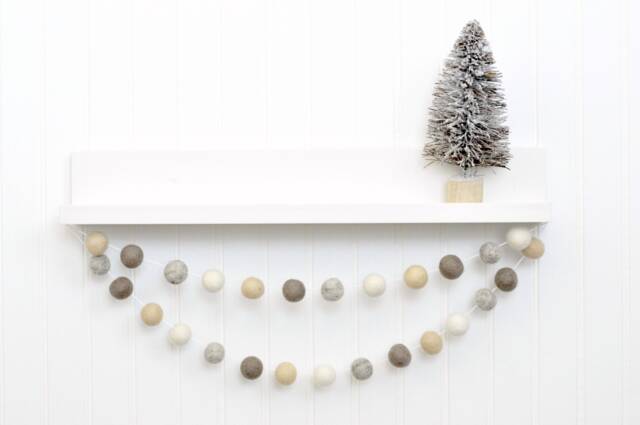 Neutral Christmas Decoration - Farmhouse Tree Garland Wool Felt Balls Cream, Stone, Oatmeal, Ivory - image 1