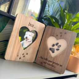 Dog/Cat Memorial Photo Frame - You Left Paw Prints in Our Hearts Memory Personalised Double Heart Driftwood Picture - thumbnail 2