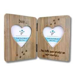 Dog/Cat Memorial Photo Frame - You Left Paw Prints in Our Hearts Memory Personalised Double Heart Driftwood Picture - thumbnail 3