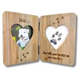 Dog/Cat Memorial Photo Frame - You Left Paw Prints in Our Hearts Memory Personalised Double Heart Driftwood Picture - thumbnail 1