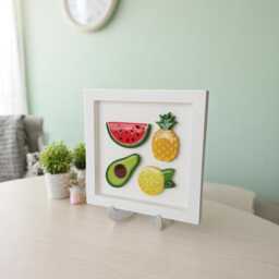 3D Fruit Wall Art, Handmade Clay Decor in White Wood Frame, Kitchen Hanging, Avocado Watermelon Pineapple Lemon Gift, Tropical Nursery - thumbnail 2