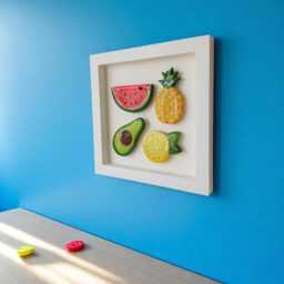3D Fruit Wall Art, Handmade Clay Decor in White Wood Frame, Kitchen Hanging, Avocado Watermelon Pineapple Lemon Gift, Tropical Nursery - thumbnail 4