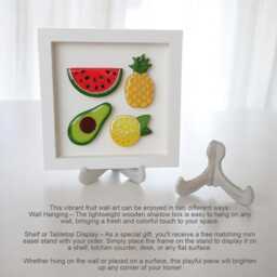 3D Fruit Wall Art, Handmade Clay Decor in White Wood Frame, Kitchen Hanging, Avocado Watermelon Pineapple Lemon Gift, Tropical Nursery - thumbnail 3