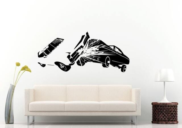 Two Cars Vehicle American Muscle Crashing Wrecking Into Each Other Road Hit Accident Wall Decal Vinyl Sticker Mural Room Decor L1271 - image 1