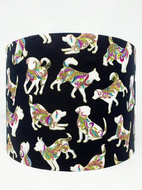 Dog Lampshade Black Cotton Drum Shade With Gold Accents - image 1