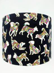 Dog Lampshade Black Cotton Drum Shade With Gold Accents - thumbnail 1
