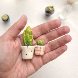 Handmade Ceramic Cactus Miniature Pottery Figurine - thumbnail 3