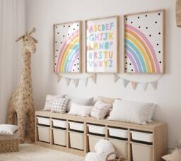 Playroom Prints, Alphabet Poster, Set Of 3 Girls Playroom, Pastel & Bright Options, Learning, Educational, Abc, Unframed - thumbnail 1