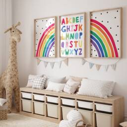 Playroom Prints, Alphabet Poster, Set Of 3 Girls Playroom, Pastel & Bright Options, Learning, Educational, Abc, Unframed - thumbnail 2