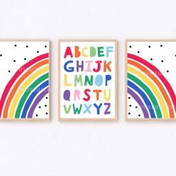 Playroom Prints, Alphabet Poster, Set Of 3 Girls Playroom, Pastel & Bright Options, Learning, Educational, Abc, Unframed - thumbnail 3