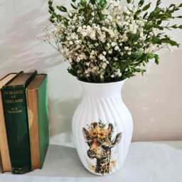 Floral Giraffe Glass Vase, Wildlife Nature Lovers Home Decor Gift, Hand-Decorated - thumbnail 1