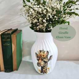 Floral Giraffe Glass Vase, Wildlife Nature Lovers Home Decor Gift, Hand-Decorated - thumbnail 2