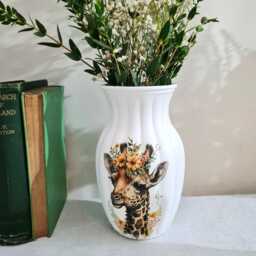 Floral Giraffe Glass Vase, Wildlife Nature Lovers Home Decor Gift, Hand-Decorated - thumbnail 3
