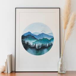 Set Of 2 Mountain Lake Watercolor Wall Arts, Canadian Landscape Print, Scandinavian Nature Decor - thumbnail 3