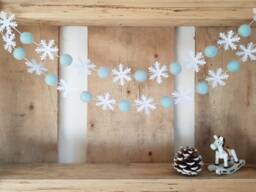 White Mint Christmas Garland, Nordic Ornament, Scandi Christmas 2021 Christmas, Snowflake Garland, Snowy Banner - thumbnail 1
