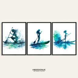 Paddleboard Girls Poster Set - Of 3 Paddleboarding Prints - Paddle Board Gifts Watercolour Design Wall Art Home Decor Artwork - thumbnail 1