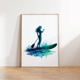 Paddleboard Girls Poster Set - Of 3 Paddleboarding Prints - Paddle Board Gifts Watercolour Design Wall Art Home Decor Artwork - thumbnail 3
