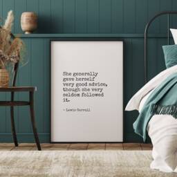 She Generally Gave Herself Very Good Advice Print - Lewis Carroll Quote Literary Wall Art Book Lover Gift Typography Poster Unframed - thumbnail 3