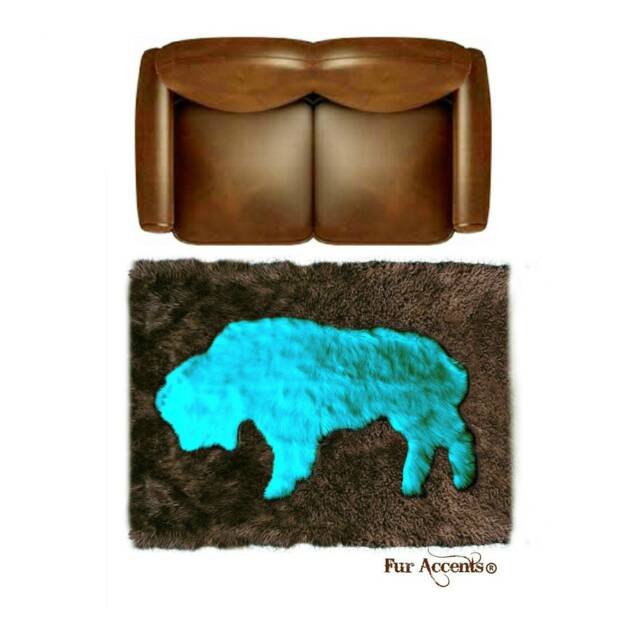 Faux Fur Area Rug - Standing Buffalo Art Rug, Western Decor - image 1
