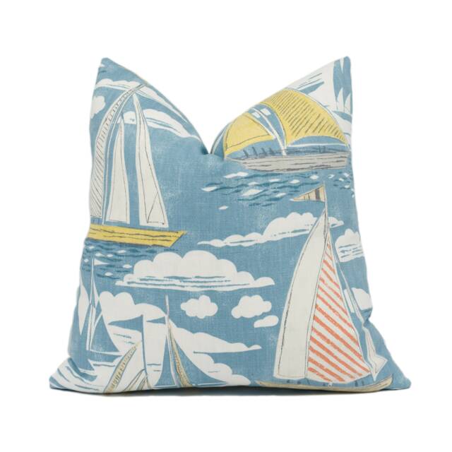 Sanderson - Sailor Pacific Fun Nautical Sailboat Cushion Cover Handmade Throw Pillow Designer Home D??cor - image 1