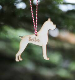 Personalised Boxer Dog Christmas Ornament Engraved Birch Plywood Pet Decoration - thumbnail 1