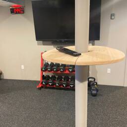 Basement Bar Pole Table Tray, Drink Shelf Wrap. Adjustable, Free Standing, Cedar - thumbnail 3