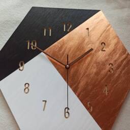 Hexagon Wood Wall Clock Copper, Black & White - Silent Clock - thumbnail 3