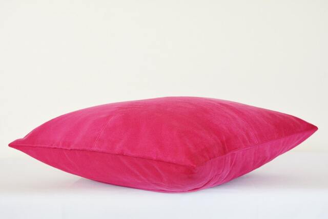 Hot Pink Faux Suede Pillow Cover With Stitch Detail , Decorative Pillow, Throw Cushion Cover, Children's Room Decor - image 1