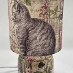 Cat With Flowers Handcrafted Decoupage Table Lamp Home Decor - thumbnail 4