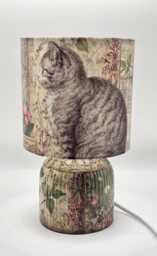 Cat With Flowers Handcrafted Decoupage Table Lamp Home Decor