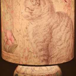 Cat With Flowers Handcrafted Decoupage Table Lamp Home Decor - thumbnail 2