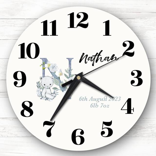 Baby Floral Watercolour Animal Alphabet Letter N Gift Personalised Clock - image 1