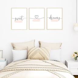 Pink Bedroom Wall Art, Sweet Dream Prints, Blush Decor, Art Posters, Heart Set Of 3 Pictures - thumbnail 2