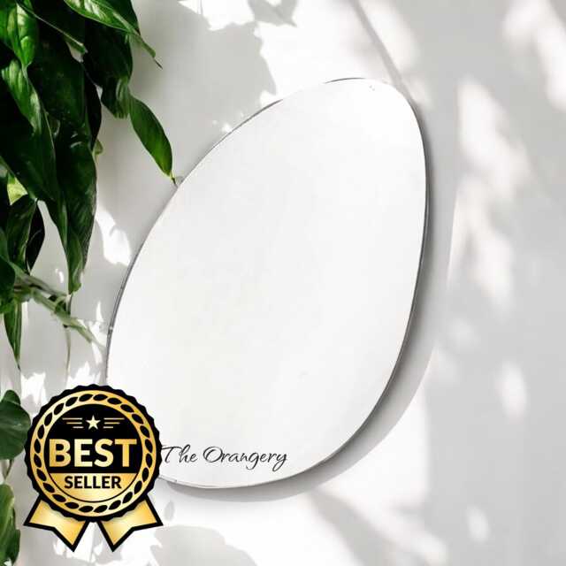 Pebble Shaped Mirrors With White Backing & Hooks, Custom Shapes/Sizes Made - image 1