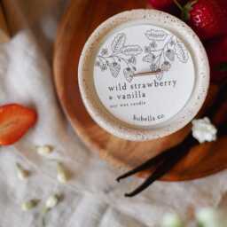 Wild Strawberry & Vanilla, Botanical Soy Wax Candle, Wood Wick, Concrete Stoneware Eco Friendly Candle Gift, Mum Gift - thumbnail 4