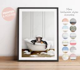 Chimpanzee in A Bath Print, Monkey Bathing, Funny Bathroom Animal Bathtub, Chimp Tub, Monkey Bath - thumbnail 1