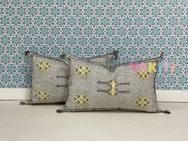 Yakiti-Gray Square Moroccan Pillows 13x21, Aka Cactus Silk Pillow, Sabra Pillows, Outdoor Luxury Pillow, Durable & Weather Resistant - image 1