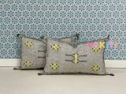 Yakiti-Gray Square Moroccan Pillows 13x21, Aka Cactus Silk Pillow, Sabra Pillows, Outdoor Luxury Pillow, Durable & Weather Resistant - thumbnail 1